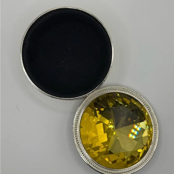 Lori Greiner Silver Jewelry Box Trinket box with Yellow Crystal Gem Lid - Picture 3 of 8